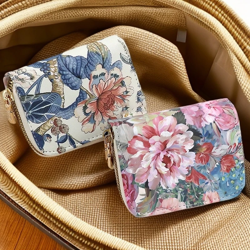 国风复古创意花朵多功能便携卡包卡夹拉链证件包零钱包卡片包