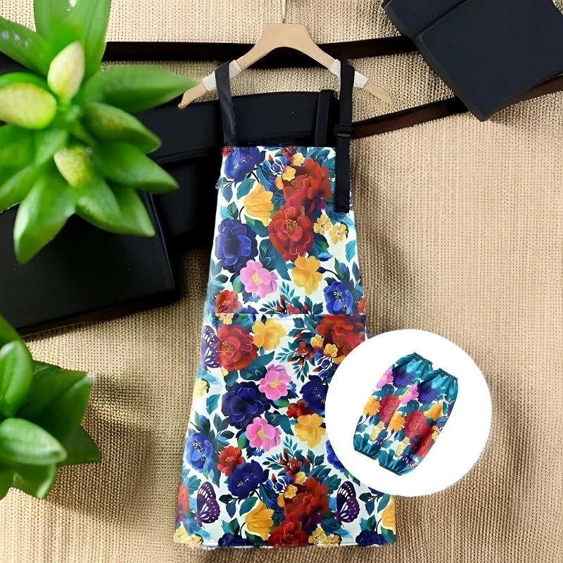 【围裙+套袖】复古民族风可调节防水防污防油厨房围裙套袖三件套