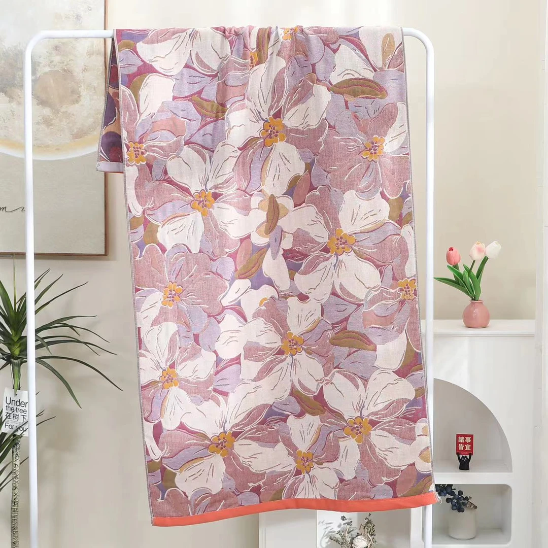 多层纱布棉质浴巾柔软舒适沙滩巾民族风花朵亲肤透气吸水洗澡浴巾