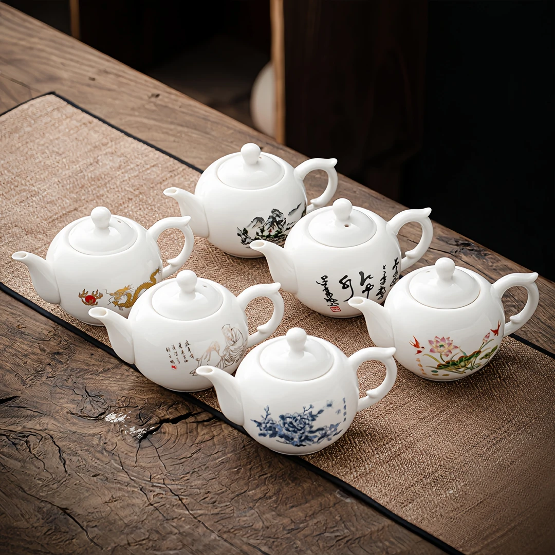 白瓷茶壶家用泡茶壶中式陶瓷茶壶230ml复古创意简约茶壶功夫茶具