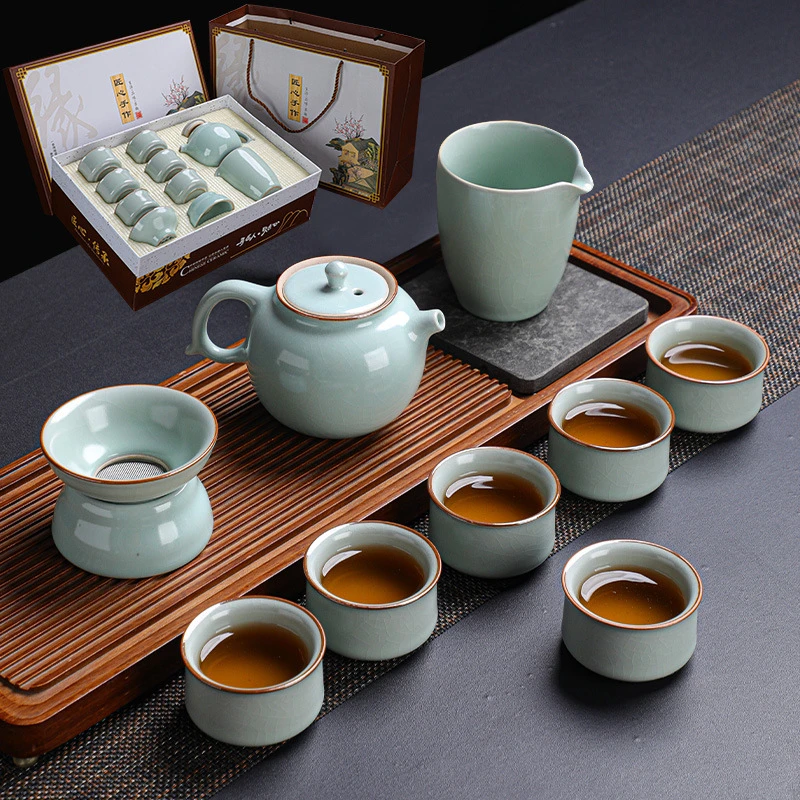 高档汝窑大号茶具套装中式功夫茶具茶杯家用泡茶壶套装茶具一整套