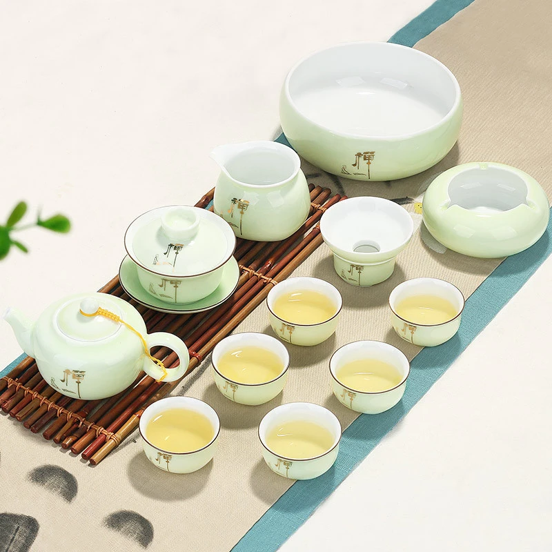 青瓷茶具套装家用整套高档功夫茶杯套装陶瓷泡茶茶壶盖碗茶具整套