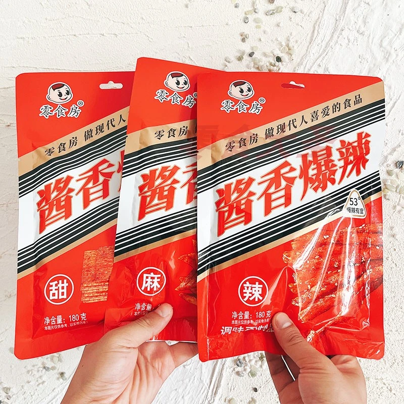 网红零食房酱香爆辣辣条辣片手撕豆筋108g浓香味香辣创意辣条