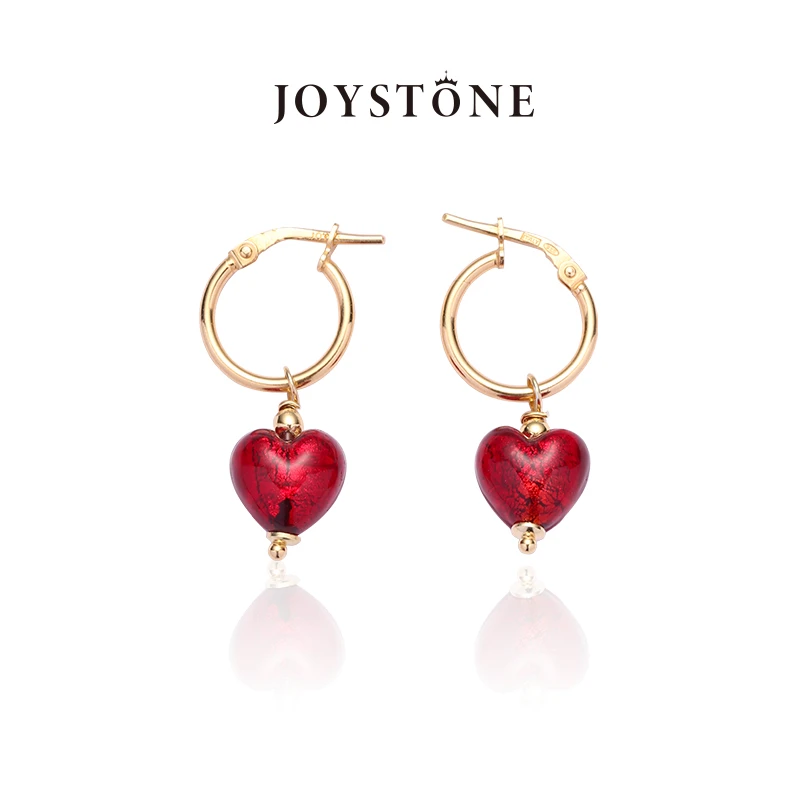 Joystone 925银耳饰 意大利桃心琉璃耳环纯银镀18K手工爱心耳钉