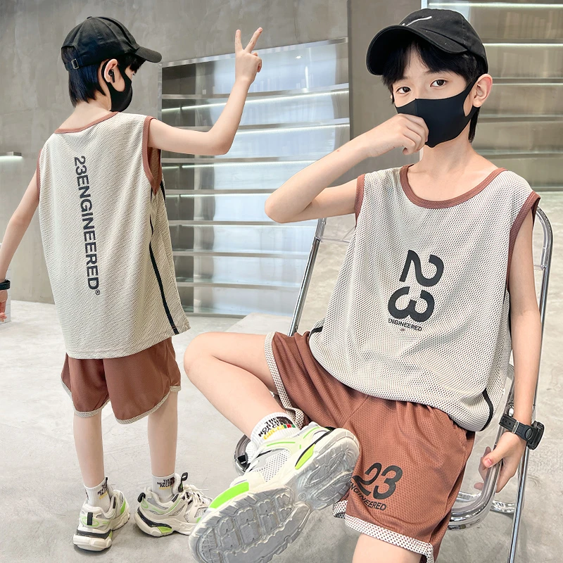 儿童篮球服男童速干套装中大童无袖背心童装夏季洋气时尚帅气潮