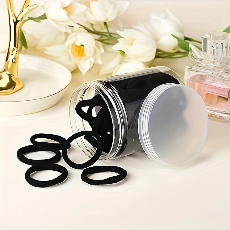 黑色发圈百搭高弹力皮筋扎头发绳不伤发高马尾新年红色罐装发饰