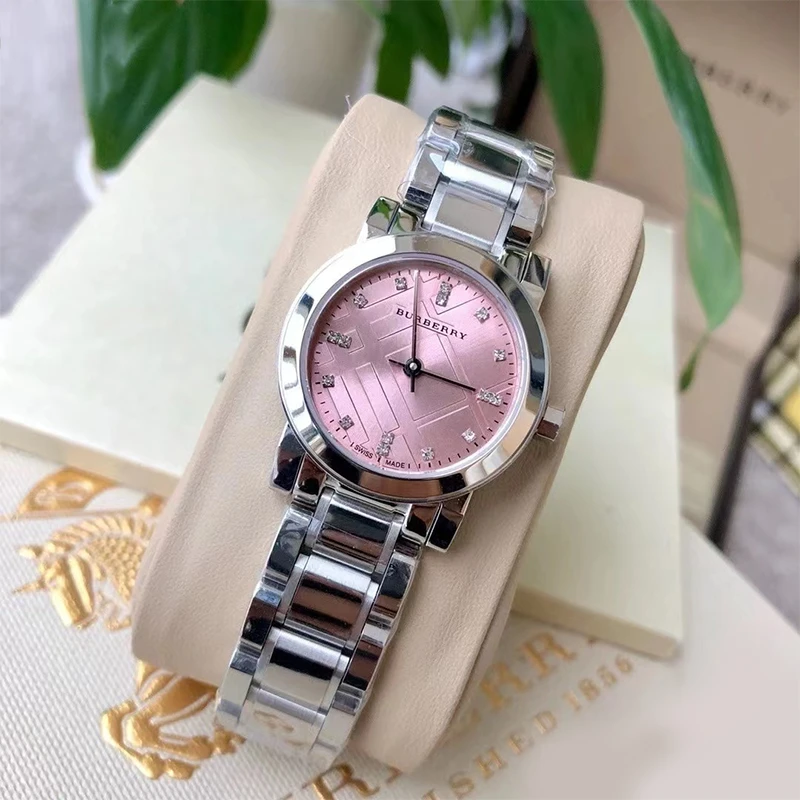 【咔总专属】Burberry博柏利银色镶钻石英女士腕表26表盘BU9223