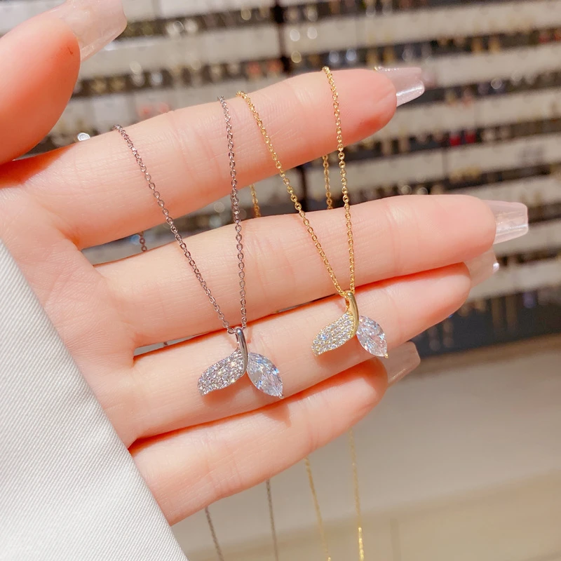 铜合金项链 轻奢镶锆鱼尾项链锁骨链时尚百搭气质女 闺蜜生日礼物