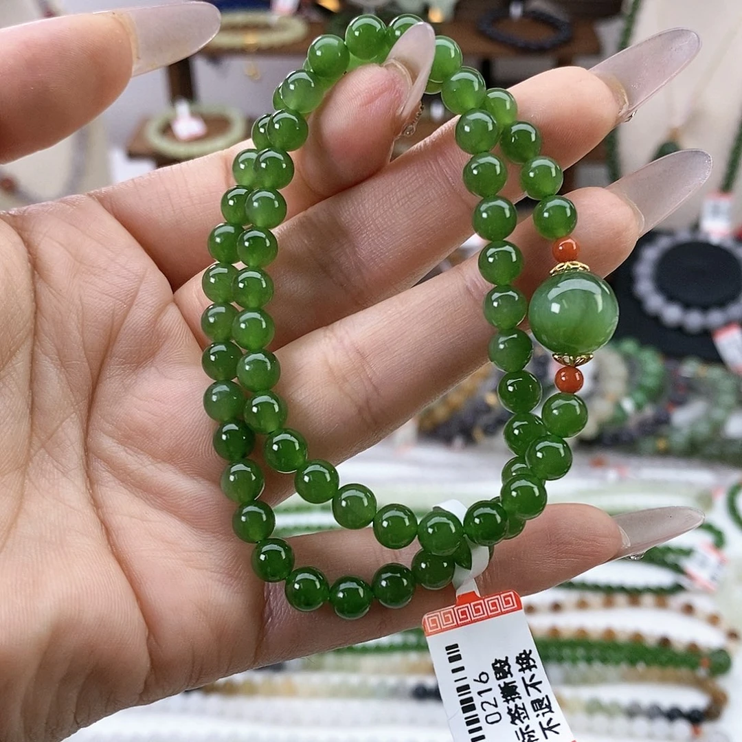 和田玉手串18K金镶嵌手串
