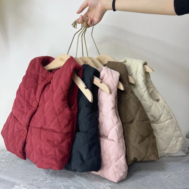 2024儿童新款百搭时尚雪花绒加棉加厚马甲韩版保暖纯色秋冬洋气