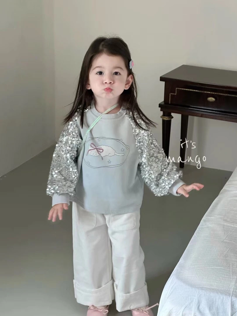 2025女童春秋新款卡通猫咪印花长袖卫衣t恤休闲洋气