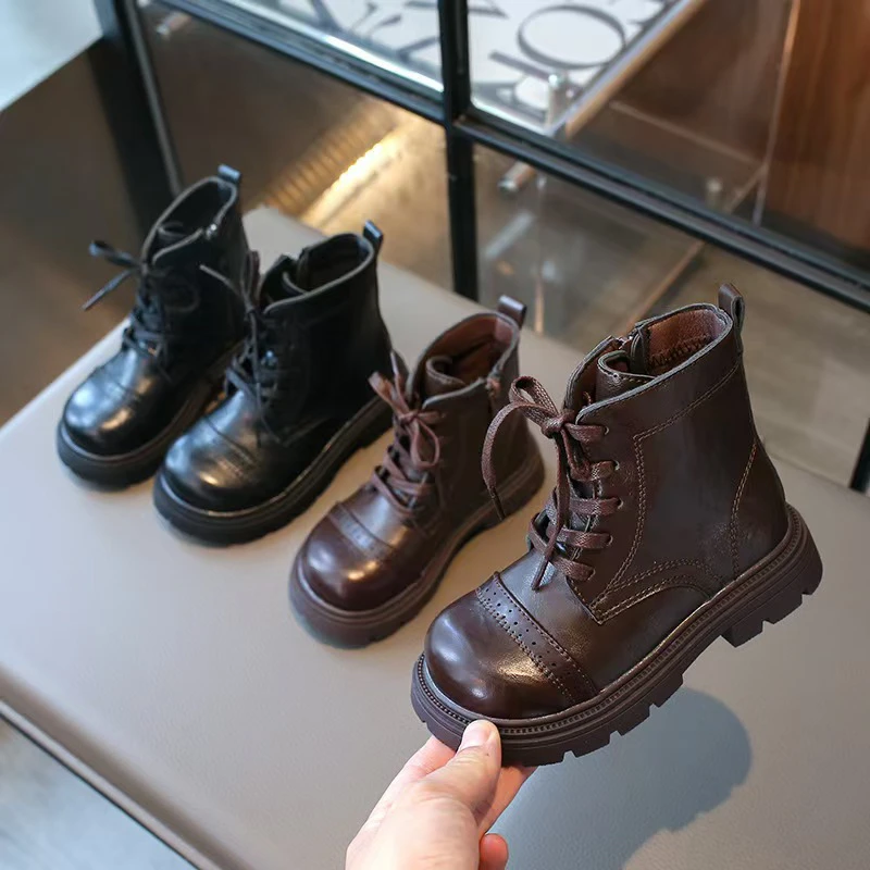 2024儿童春秋冬季时尚短靴防滑皮靴马丁靴烟管靴英伦靴
