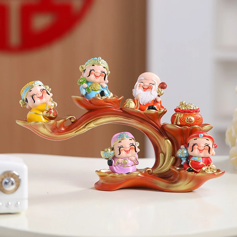 开业乔迁新居六福临门财神摆件家居客厅装饰品入户门正对玄关摆件