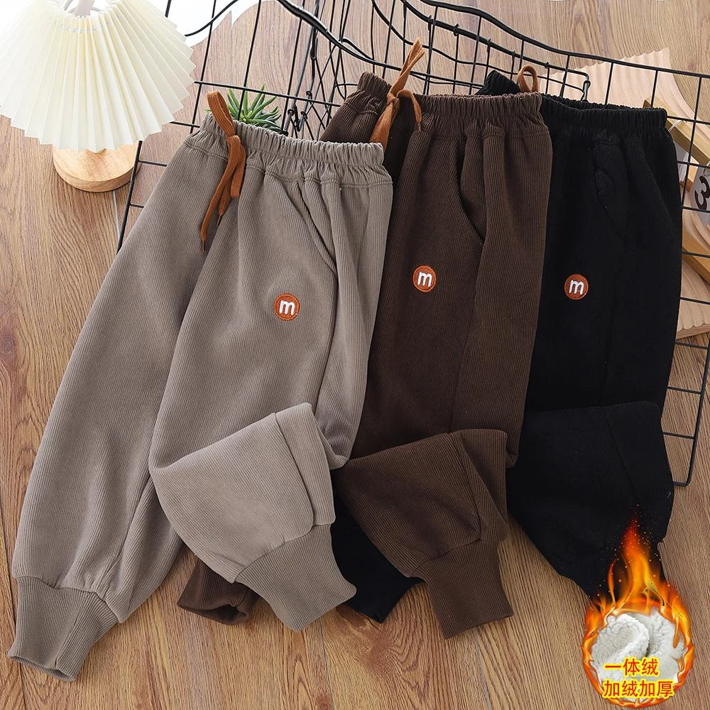 一体绒裤子羊羔绒裤子儿童休闲裤洋气外穿长裤加厚中大童保暖秋冬