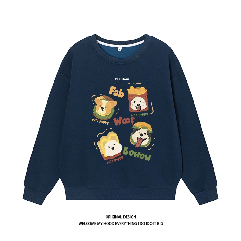 CHRY STUDIO潮牌ins卡通汉堡小狗圆领宽松卫衣百搭套头上衣秋冬款