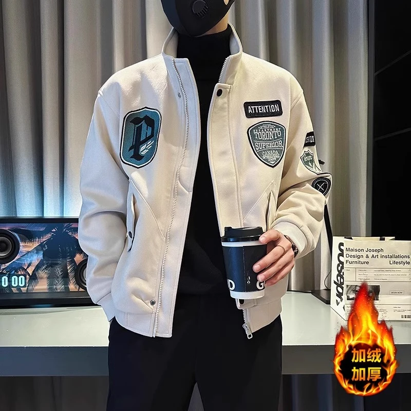 法乐琪潮牌外套男装上衣2023新款美式痞帅秋冬款加绒加厚休闲夹克