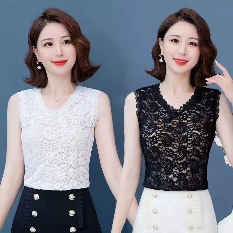 假领子女人味春夏季新款蕾丝背心内外搭高档洋气性感长款圆领百搭