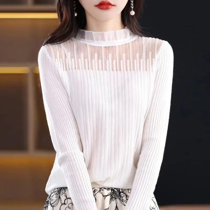 【长袖/无袖】针织打底衫蕾丝花边木耳领洋气上衣配小香风时尚百搭