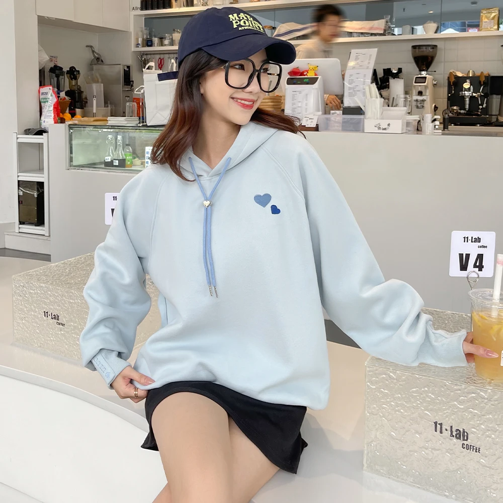 2025春季新款韩版设计感爱心刺绣连帽卫衣宽松减龄显瘦长袖上衣女