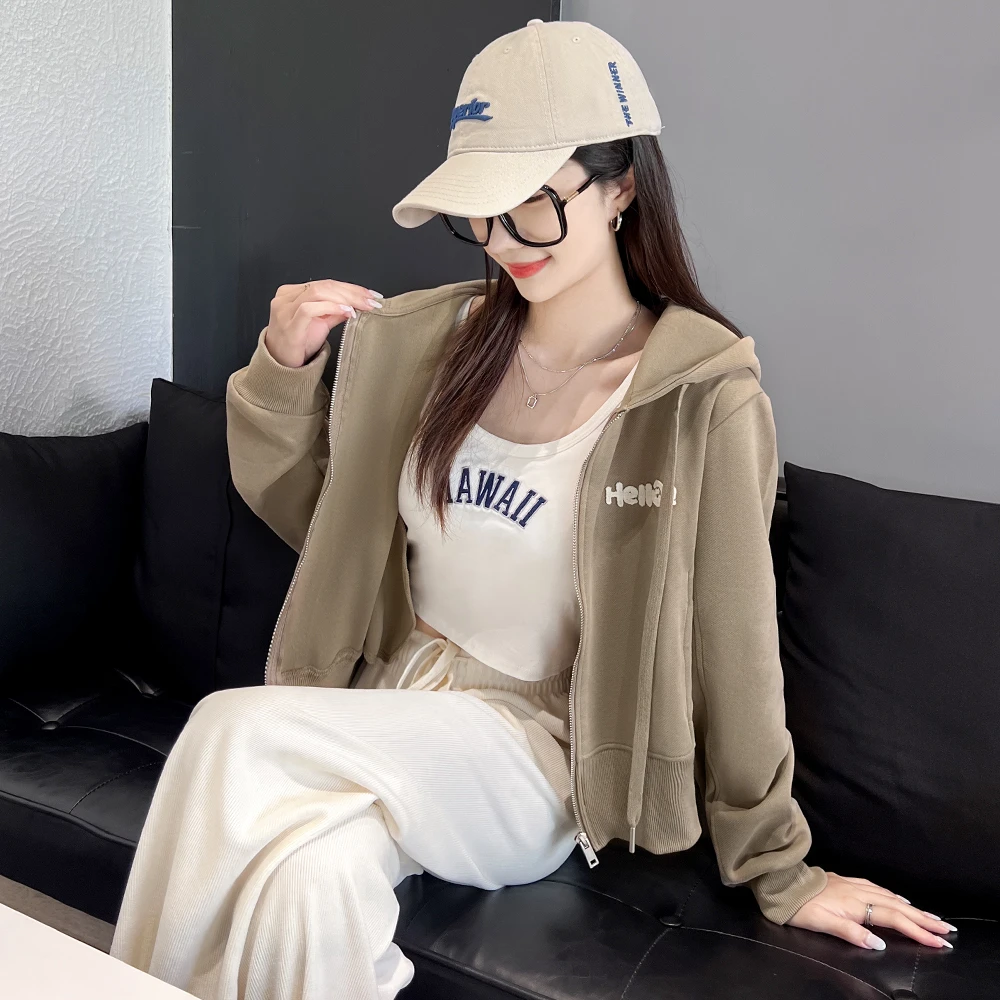 2024年新款春装卫衣外套女宽松慵懒日常百搭休闲上衣连帽拉链开衫