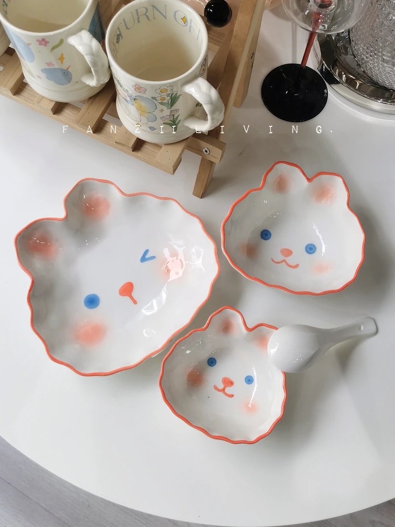 木子家居可爱儿童餐具套装高颜值可爱餐具碗盘卡通盘套装耐高温