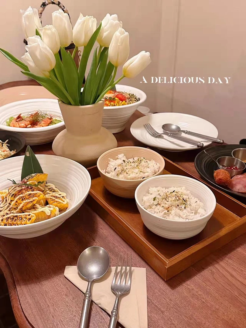 粗陶风日式高级感家用面碗磨砂盘子拉面大汤碗陶瓷沙拉碗西餐轻食