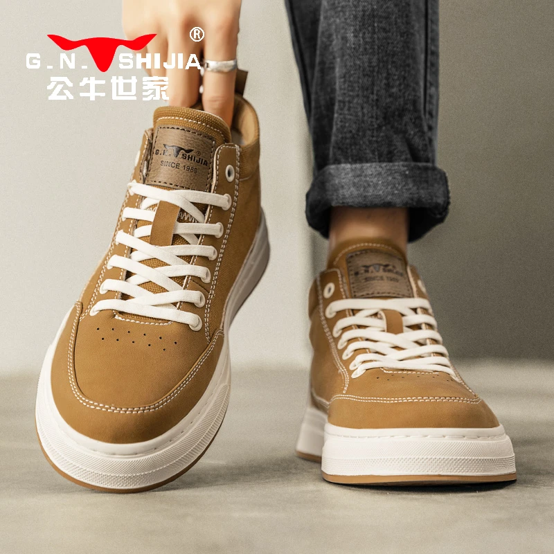 公牛世家休闲高帮板鞋男鞋秋季新款男士透气帆布鞋时尚百搭潮鞋男