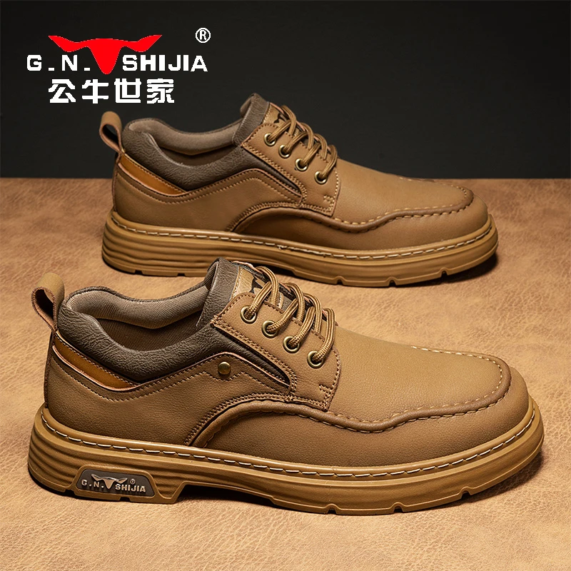 公牛世家男鞋秋季大头皮鞋厚底低帮百搭马丁靴商务英伦休闲工装鞋