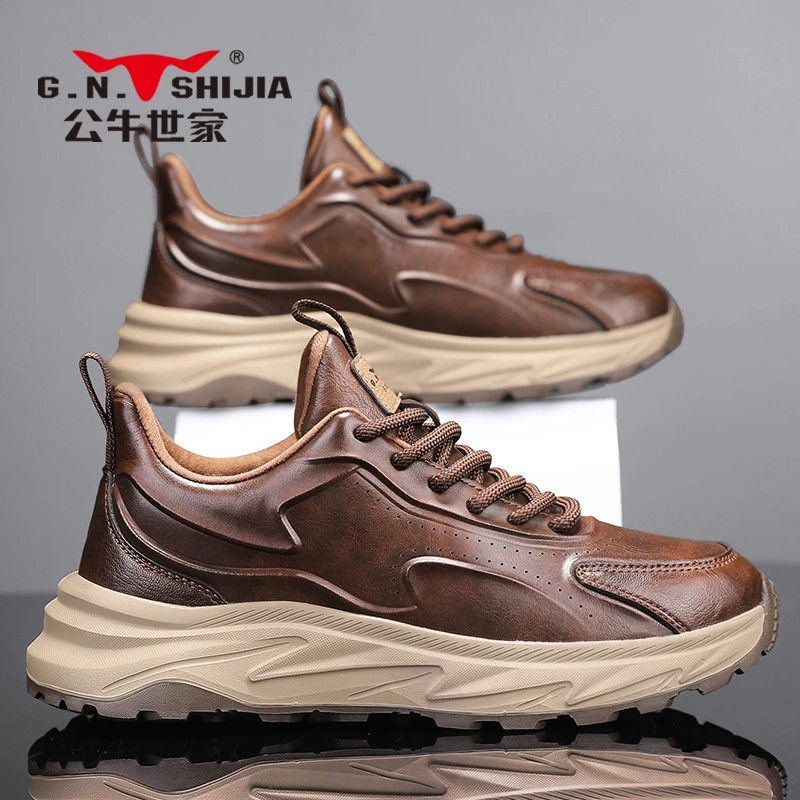 公牛世家男鞋秋冬新款百搭男士增高老爹鞋潮流软底防滑运动休闲鞋