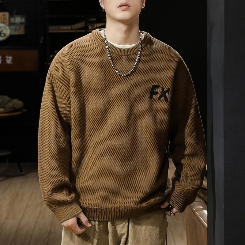 美式新款大码休闲宽松男冬季加厚保暖针织衫男款潮牌粗线毛衫外套
