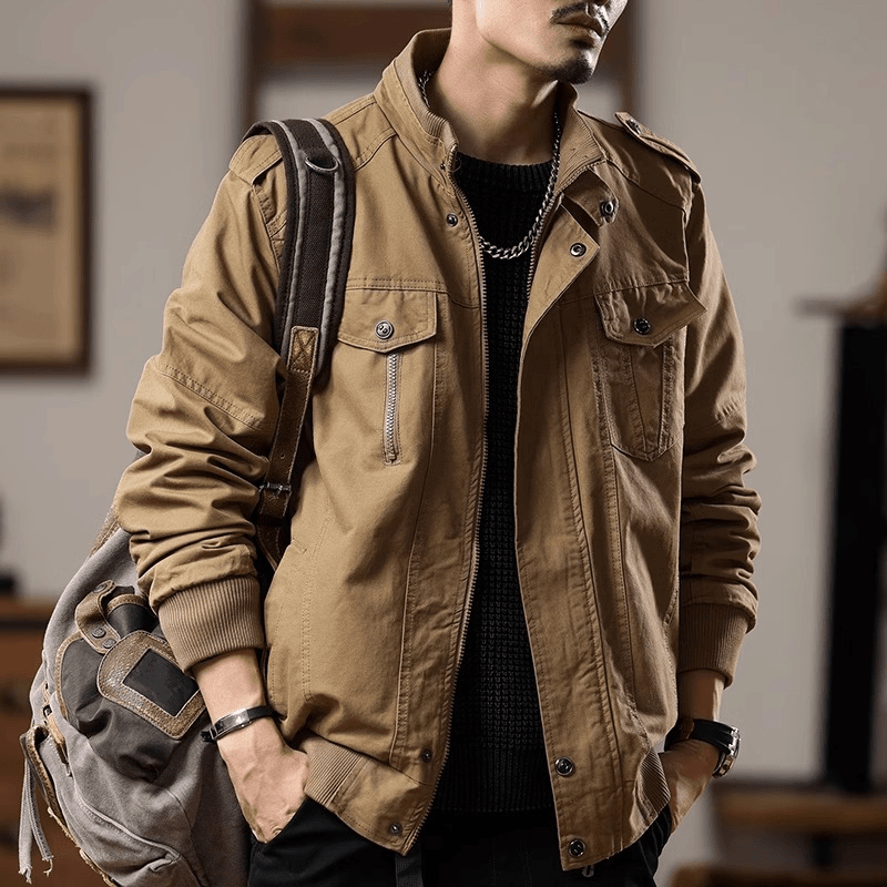 美式重磅工装外套男春秋季宽松潮牌复古休闲帅气男士机车夹克纯棉