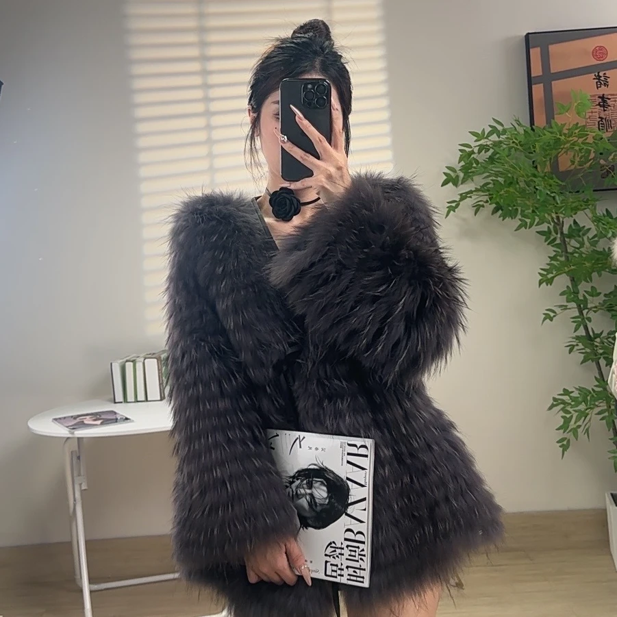 LM貉子毛车条皮草63衣长网红秋冬皮草外套24876