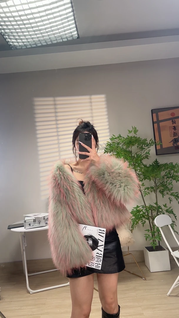 LM彩色貉子毛双面编织皮草50衣长网红秋冬皮草外套