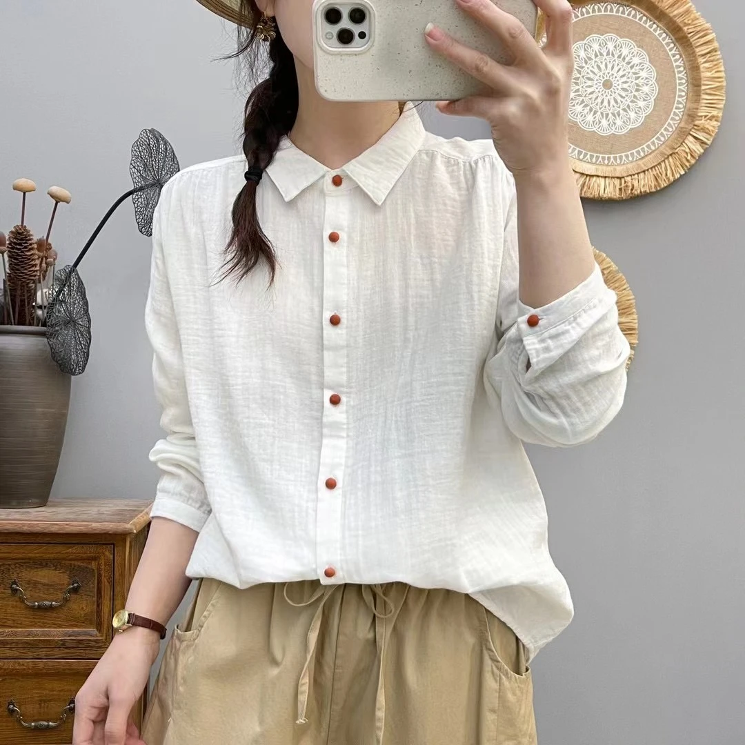 【YOU米】纯棉双层棉纱长袖1219衬衫百搭宽松显瘦衬衣翻领