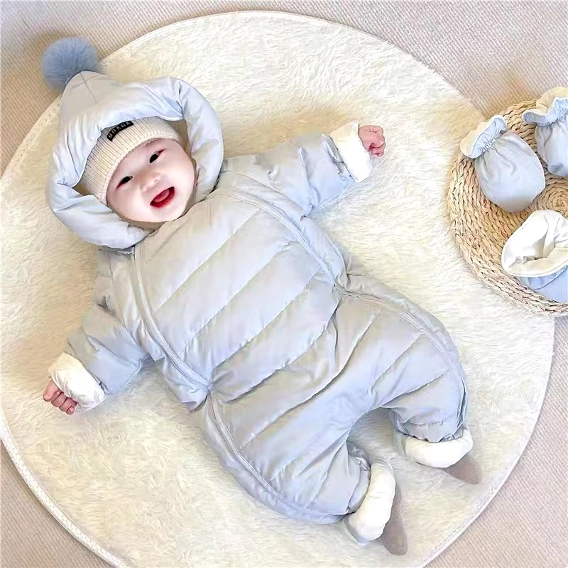 宝宝羽绒服冬季婴儿加绒加厚连体衣外出抱衣婴幼儿白鸭绒哈衣爬服