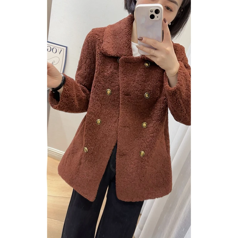 抗风保暖中长款羊羔毛大衣24191