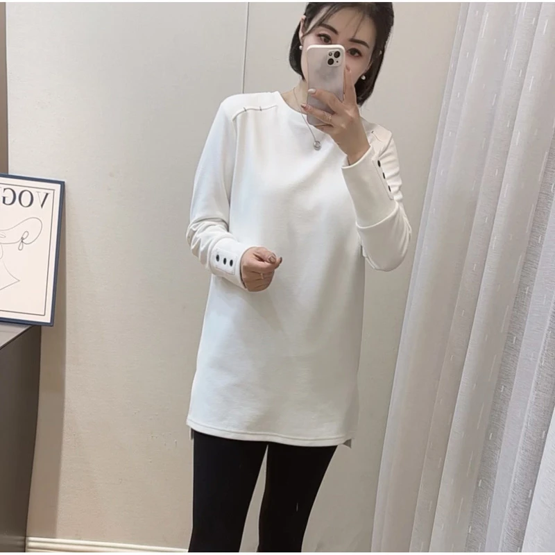 前短后长加绒长款白T恤24186