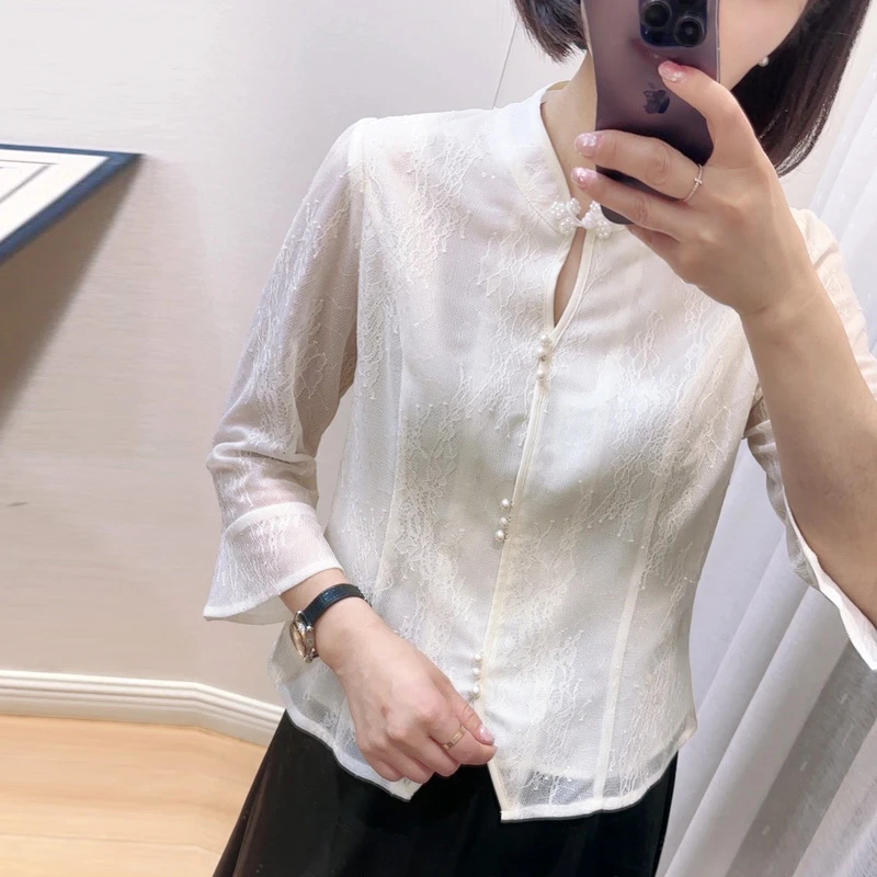 复古七分袖蕾丝衬衣72242