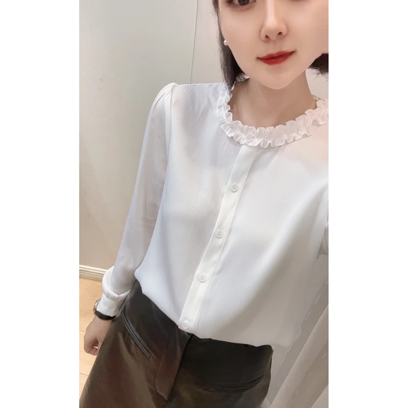 【面料特垂】花边领质感女士衬衫24118