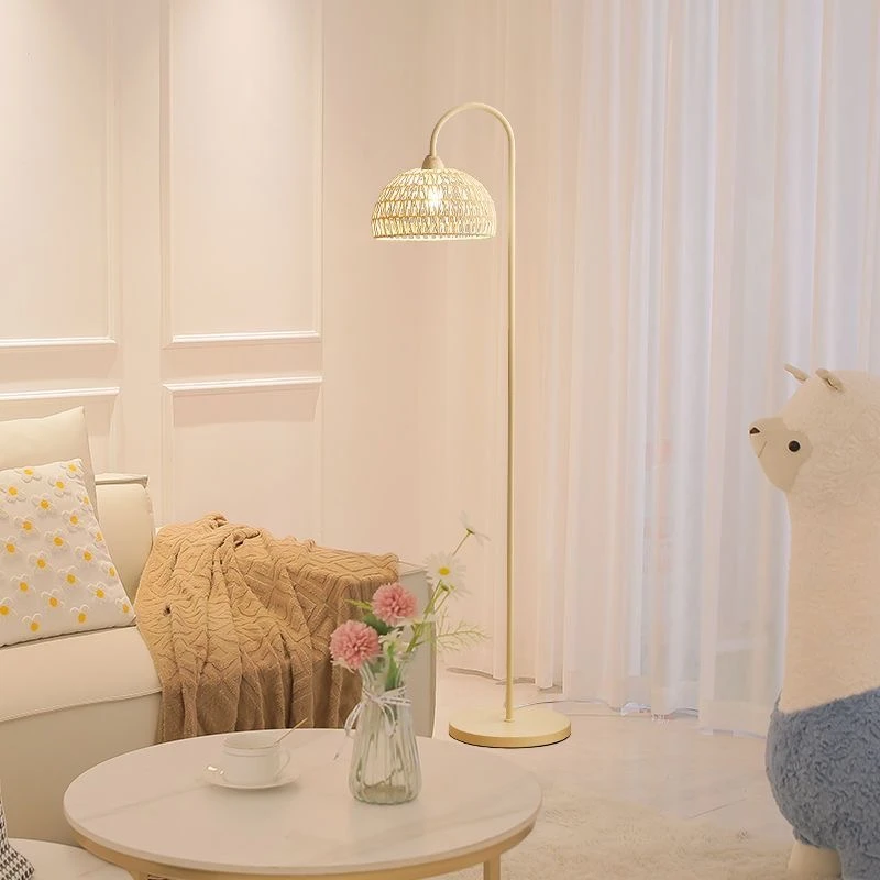 法式奶油风落地灯客厅沙发旁氛围卧室床头立式台灯网红民宿藤编罩