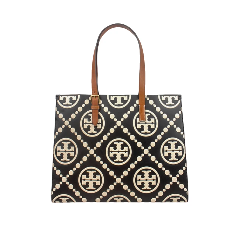 【现货】Tory Burch 专柜款 T MONOGRAM撞色压花单肩托特包