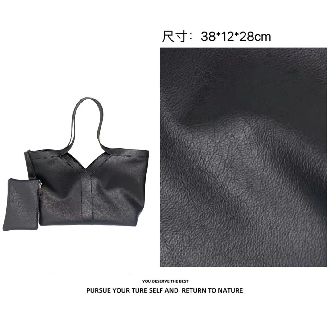 【点心推荐】原创设计 高定真皮荔枝纹手提单肩女包6866黑色