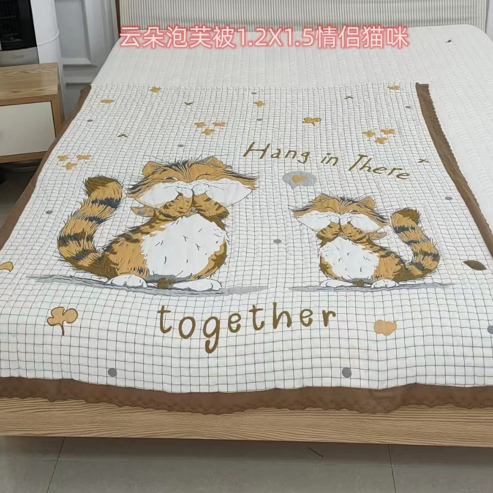 【新号福利】超舒适超松软透气100%棉云朵泡芙被（情倡猫咪）