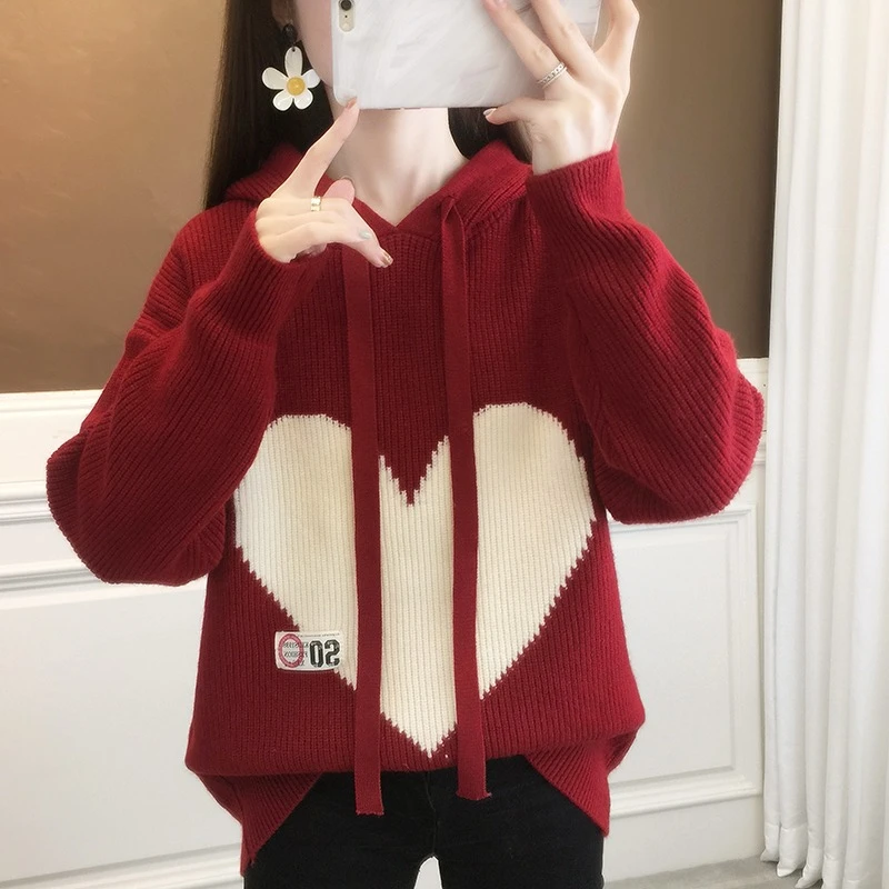 气质百搭毛衣针织连帽女新款外搭洋气5006