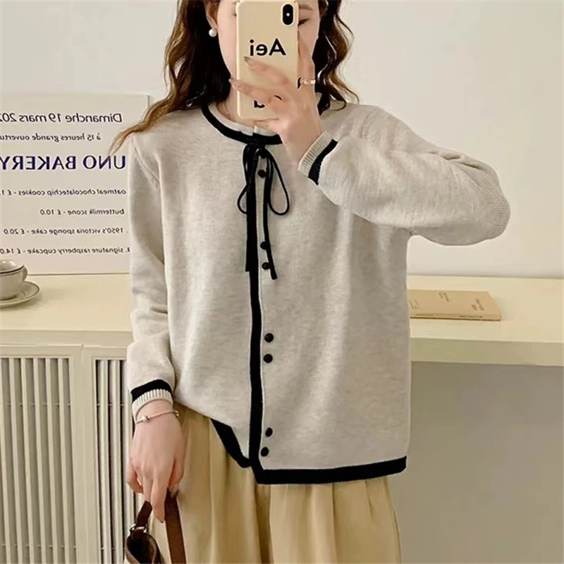 设计感单排扣纯色针织毛衣外套开衫慵懒宽松圆领秋冬上衣3493