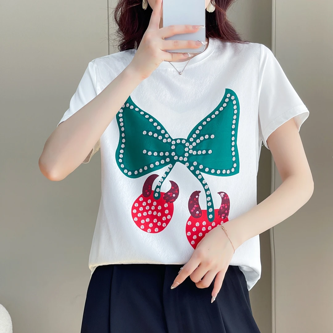 1211夏丝滑缎面冰凉感女半袖T恤洋气AB拼接短袖