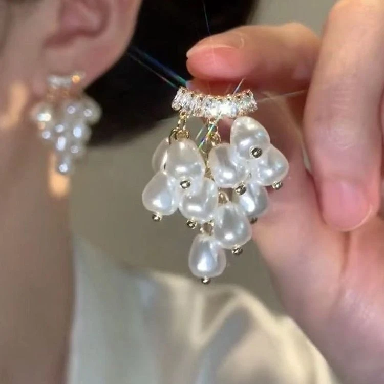 铜合金亚克力耳饰 法式名媛风时尚个性珍珠耳坠精致气质优雅耳环