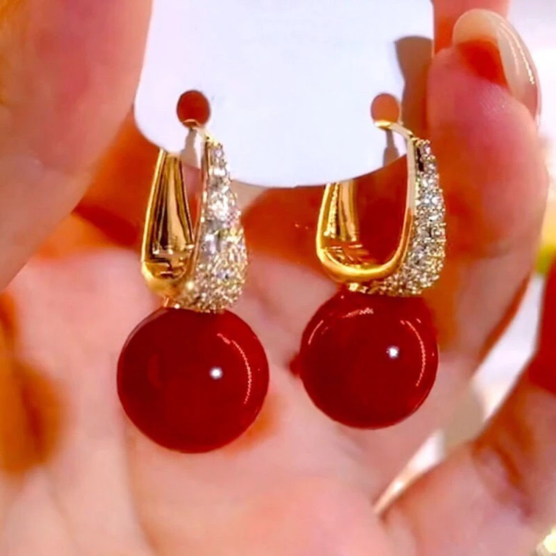 铜合金耳饰 港风相思红豆耳扣爆款红色时尚百搭精致耳环洋气耳饰