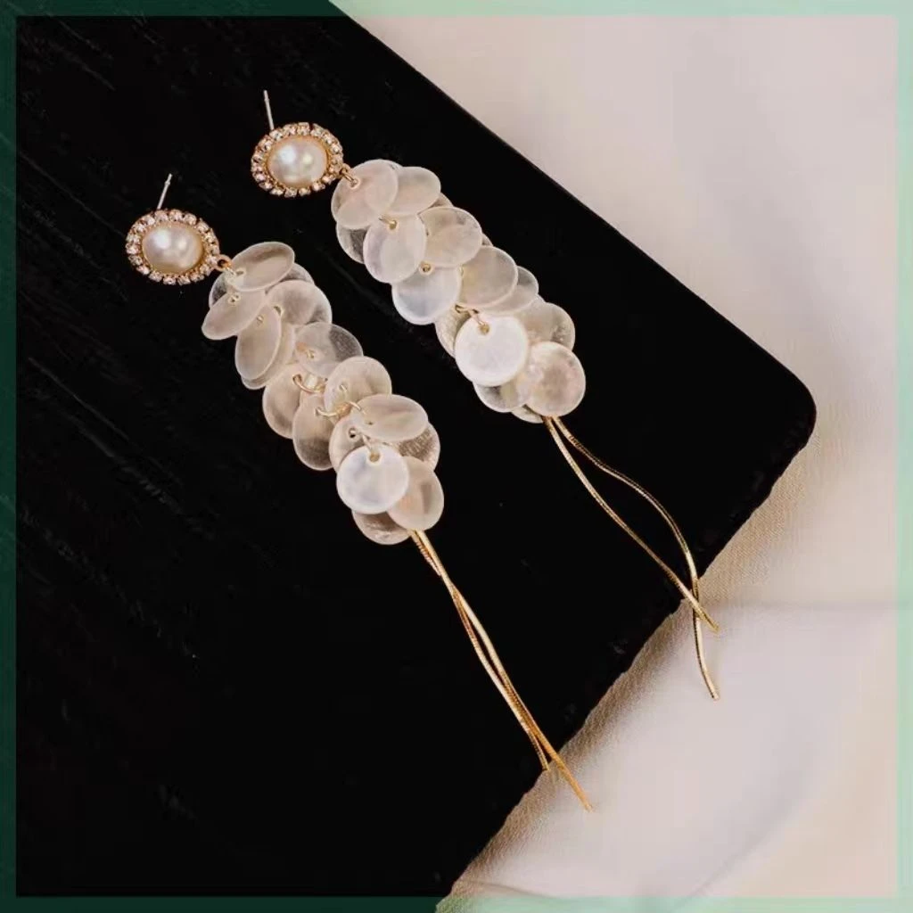 合金耳饰 超仙气质古风法式贝壳流苏耳环女2023新款仙女森系耳饰