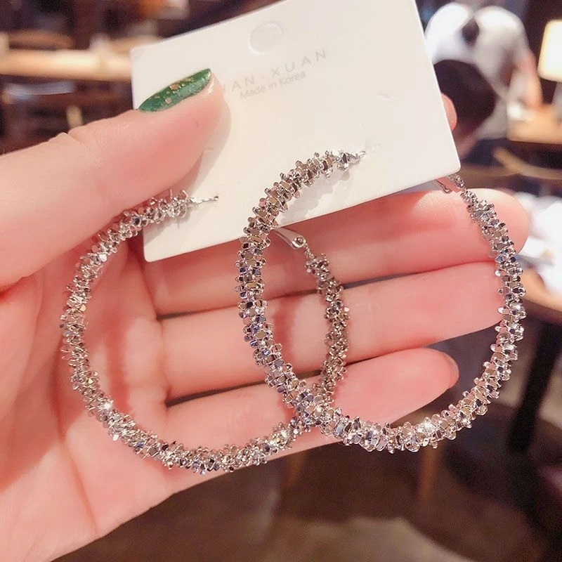 铜合金耳饰 个性夸张耳圈超仙时尚金属大圈圈925银针时尚蹦迪耳环